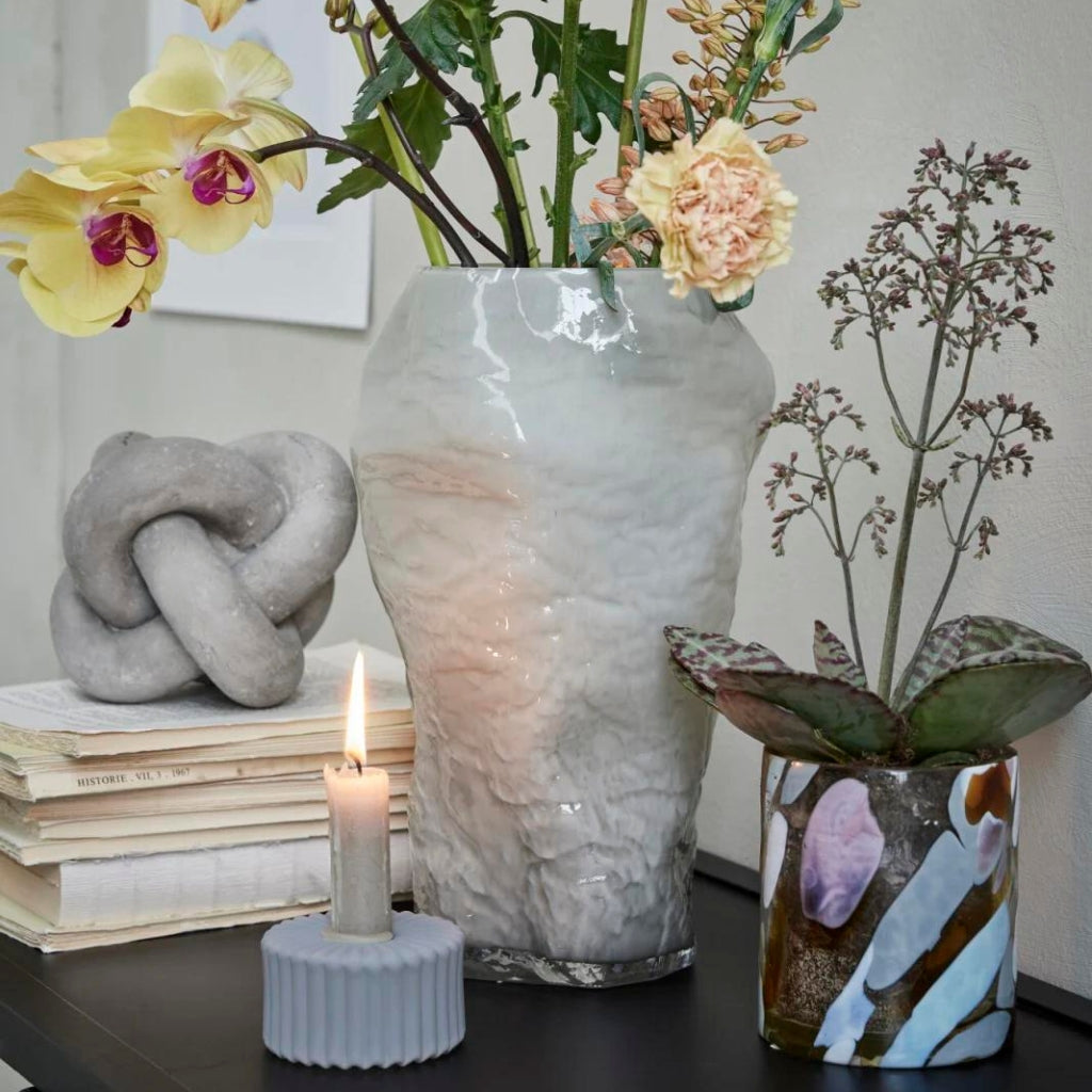 Marinella üveg váza 30.5cm ezüstszürke