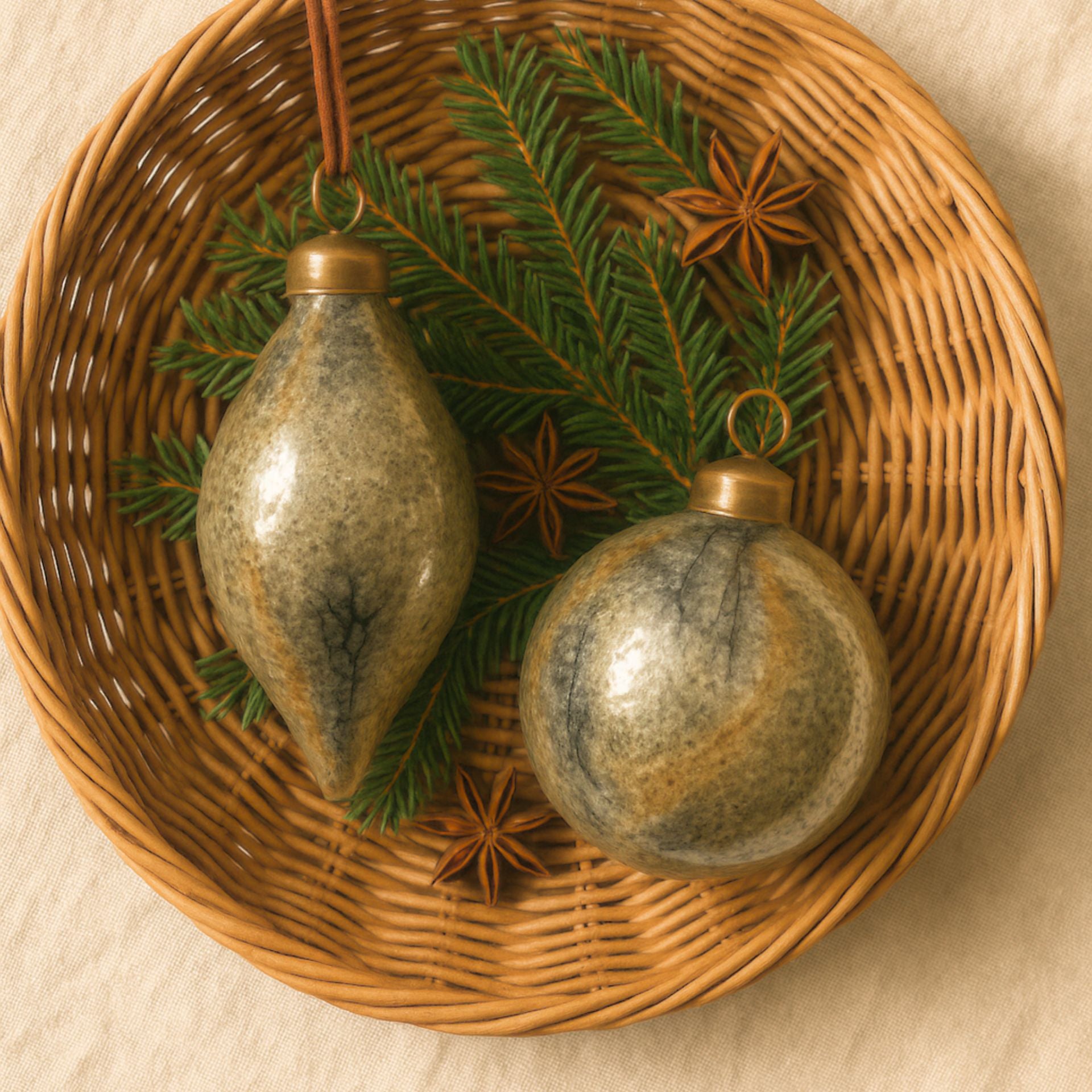 Nosille ezüst-bronz üveg karácsonyfadísz – Ø8 cm (függeszthető)