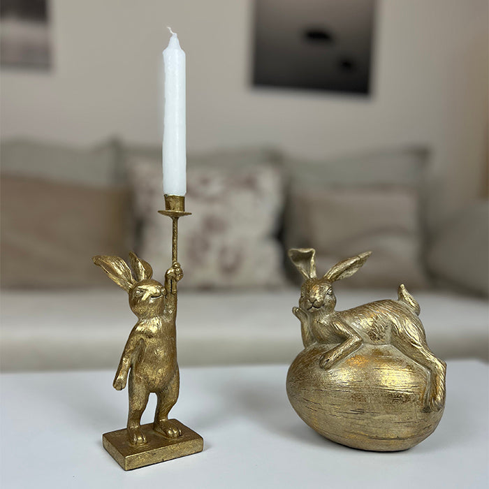 Semina nyúl figura gyertyatartó 18cm világos arany