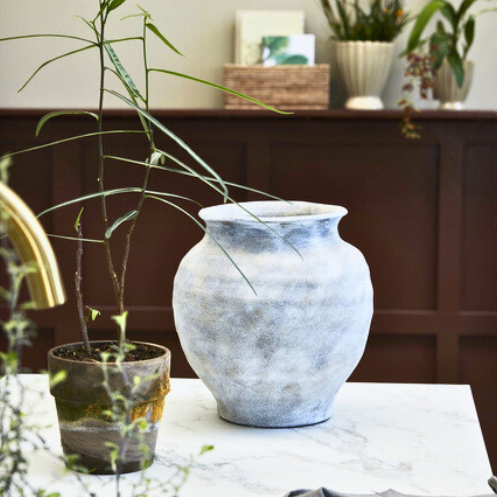 Anna antik szürke kerámia kaspó – 25,5 × 26,5 cm (kézműves)