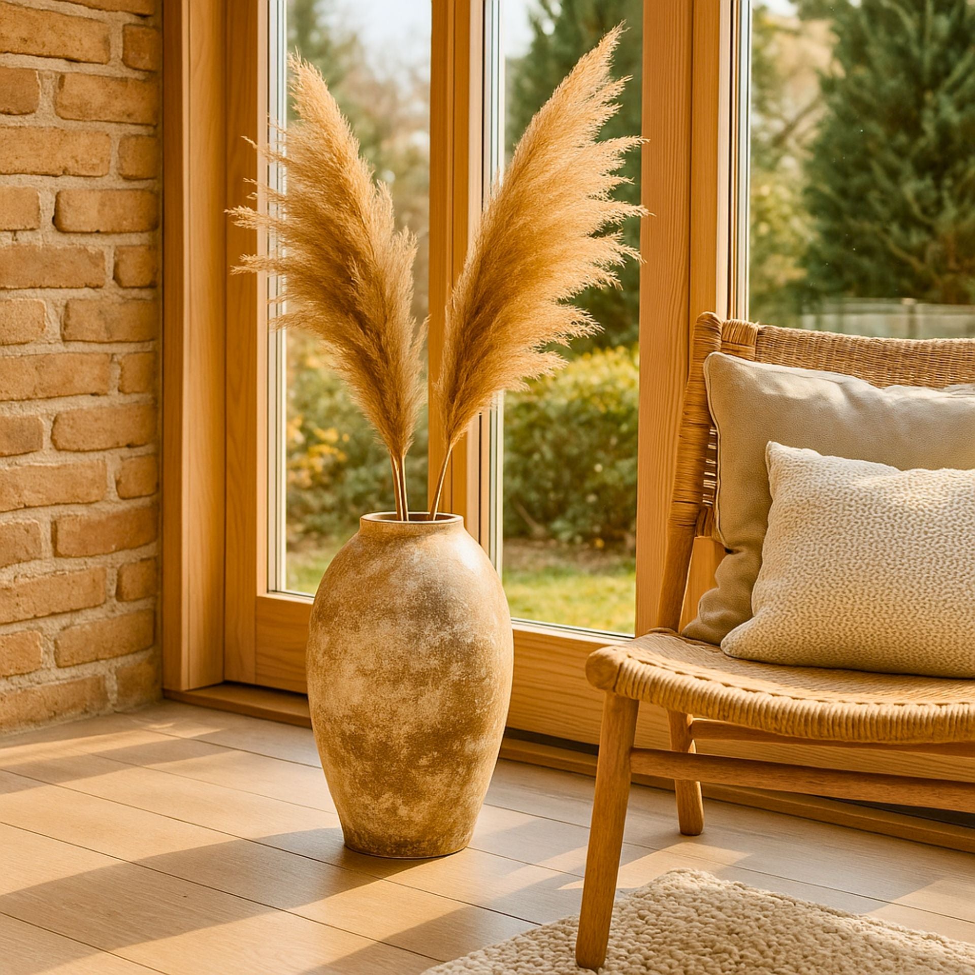 Barney antik világosbarna kerámia padlóváza – 45 cm