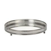 Bethel ezüst sárgaréz–üveg kerek dísztálca – Ø36 cm (lábas, perforált peremmel)