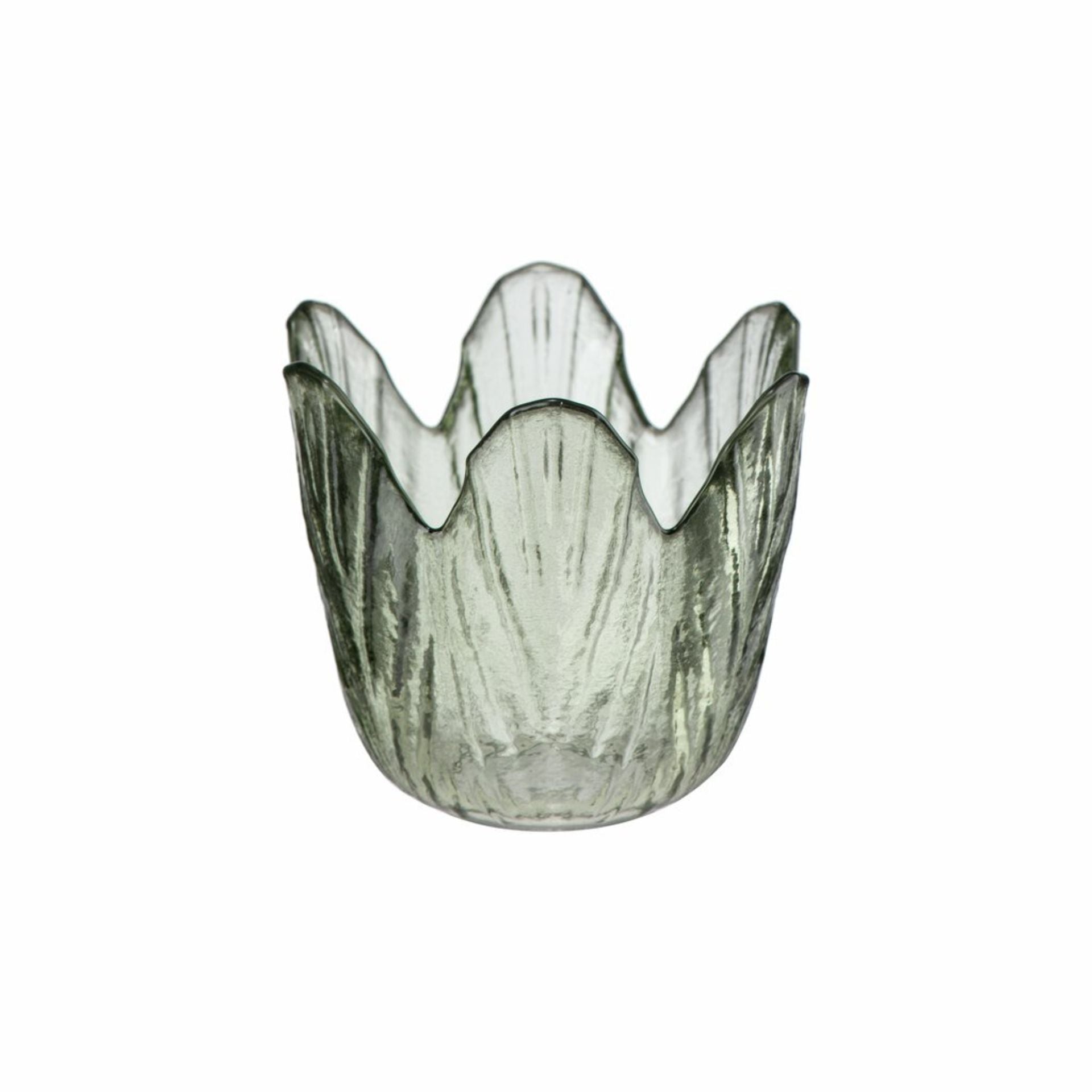 Caldaro zöld üveg mécsestartó – 7 cm (virágszirom formával)