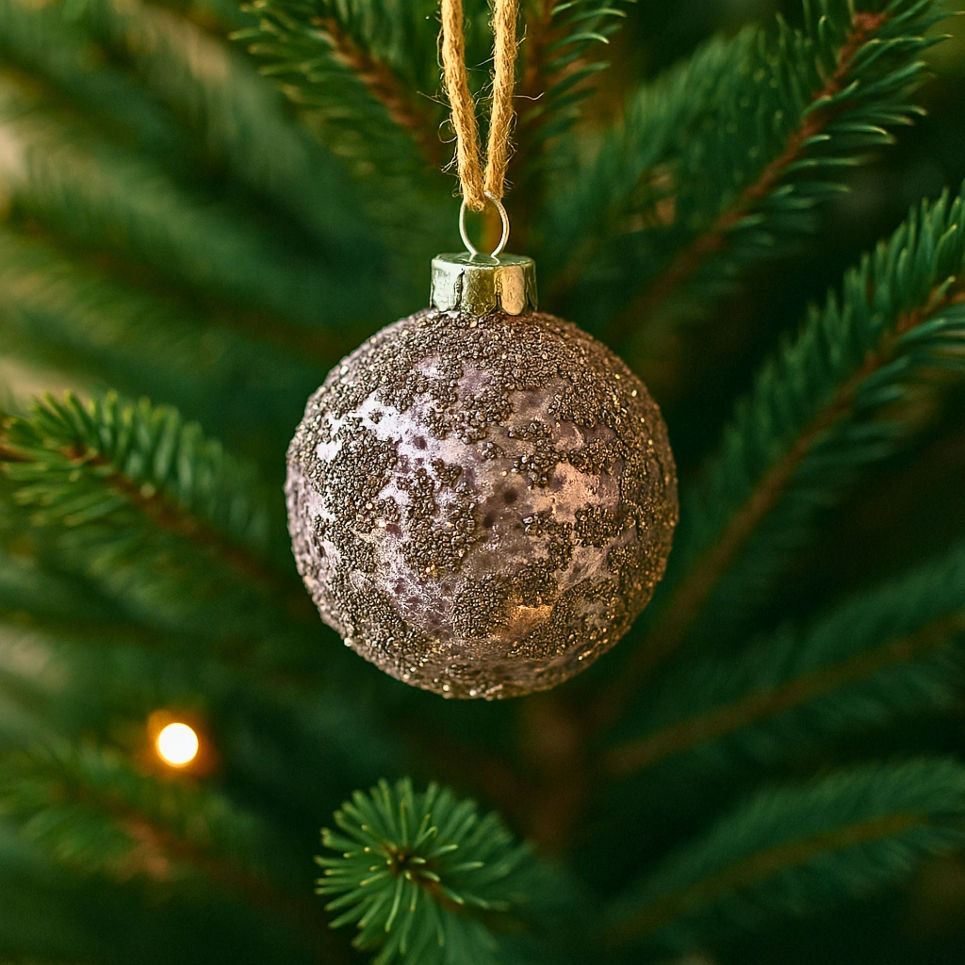 Charity lila–ezüst üveg karácsonyi gömb – 8 cm (függeszthető)