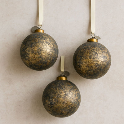 Clearena antik arany–sötétkék üveg karácsonyfadísz szett – 3 db (Ø8 cm, függeszthető)