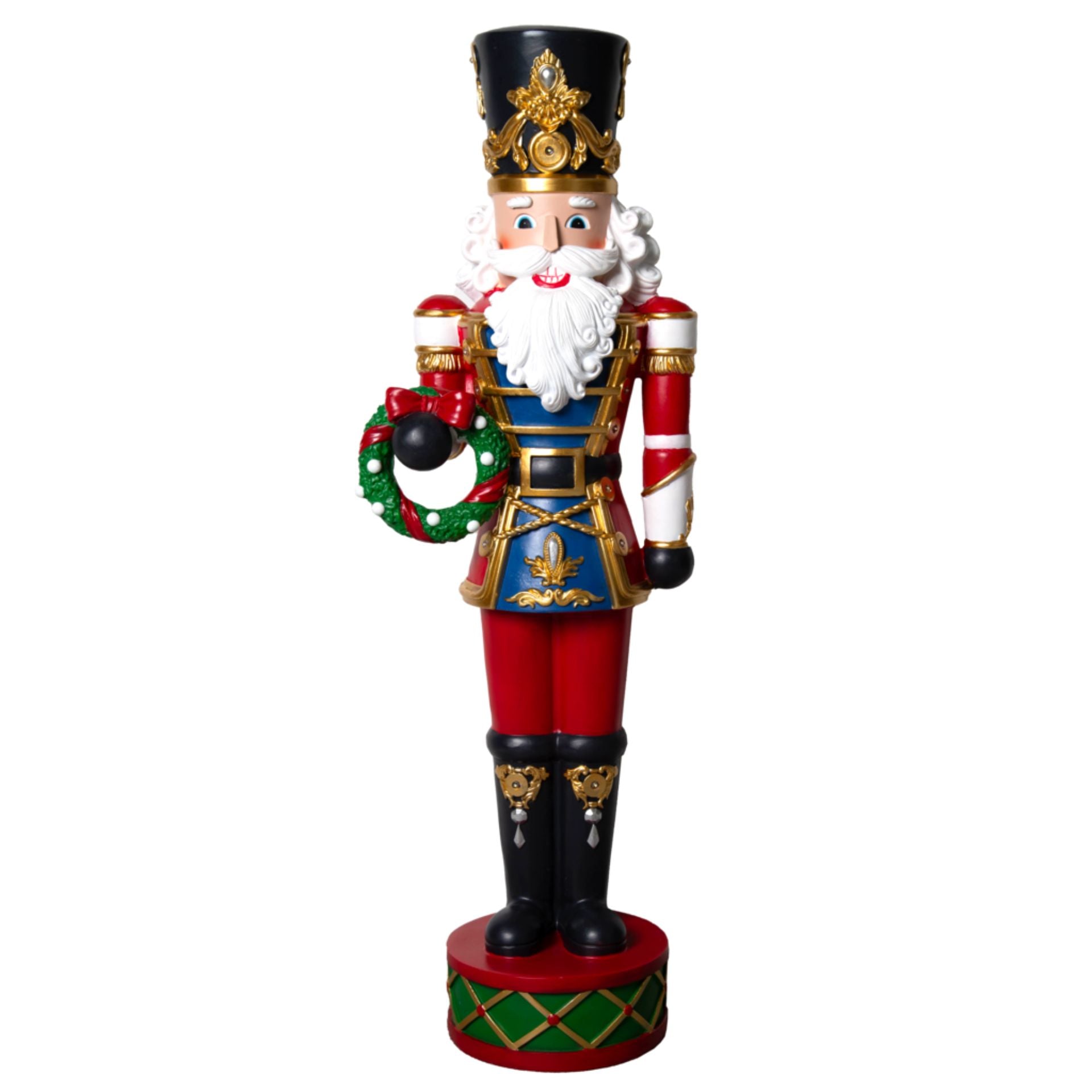 Connor piros–kék diótörő figura – 80 cm (koszorúval)