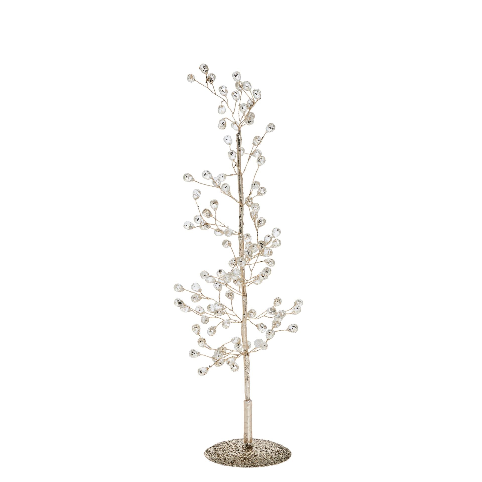 Crysilia arany akril karácsonyfa – 30 cm (csillogó díszekkel)