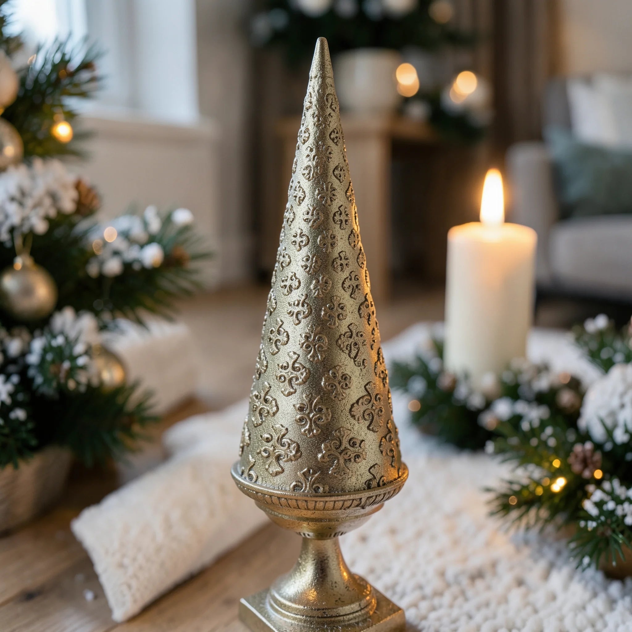 "Semira antik arany karácsonyfa dekoráció, 26,5 cm, polirezin, minimalista stílus"