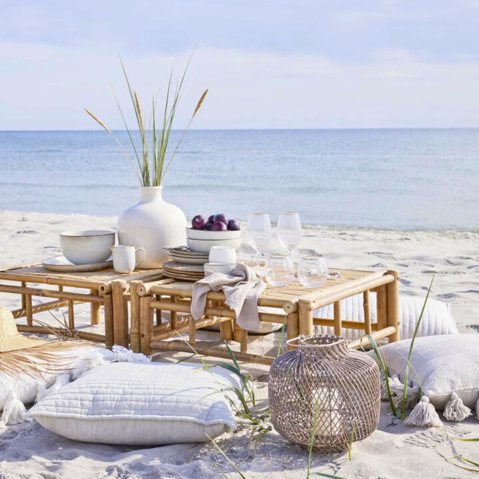 Harper natúr rattan lámpás – 46 cm (üvegbetéttel)