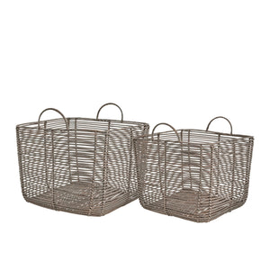 Harper natúr rattan tároló kosár szett – 2 db (40×40×38 cm és 35×35×36 cm, füles)