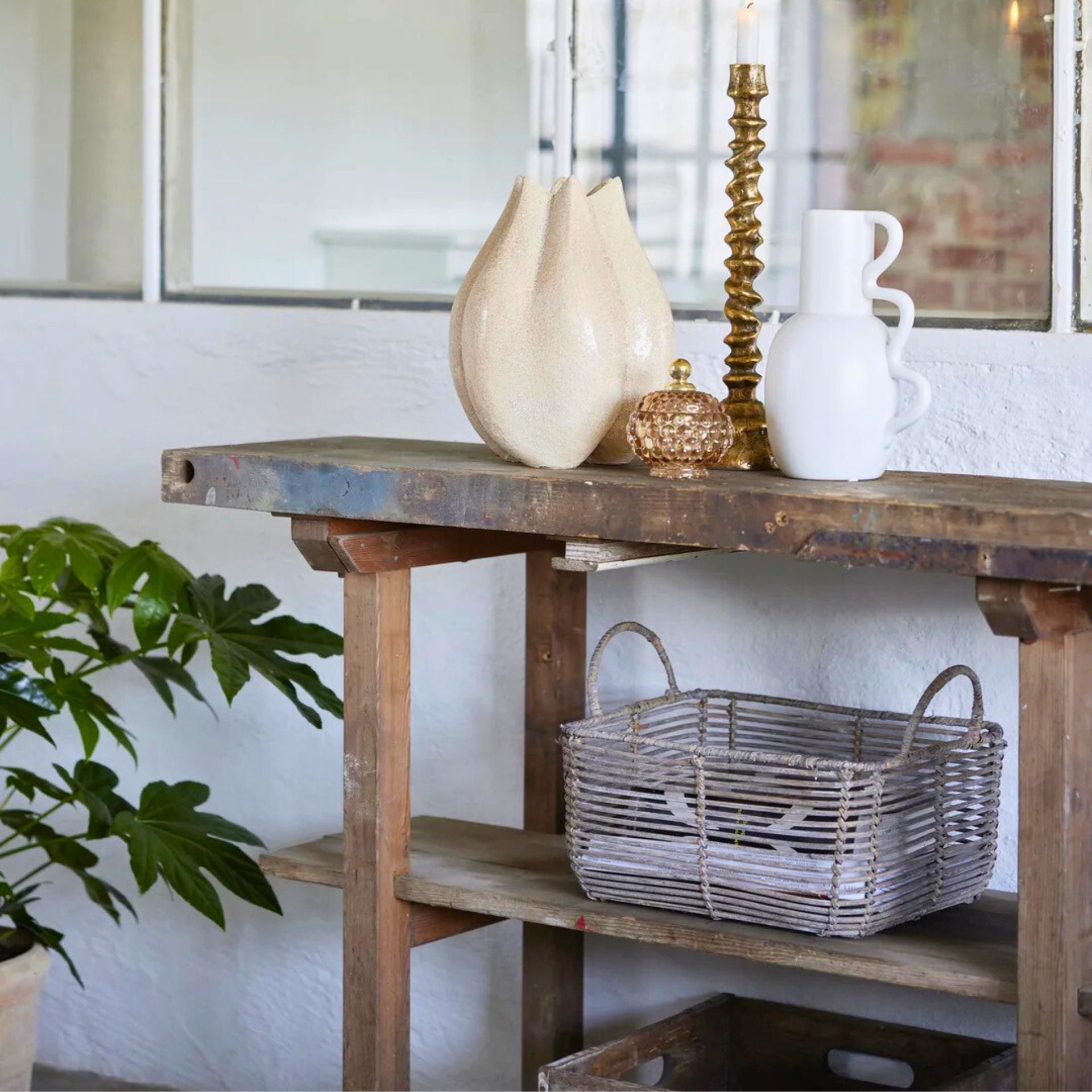 Harper natúr rattan tároló kosár szett – 2 db (40×33×24 cm és 35×28×24 cm, füles)