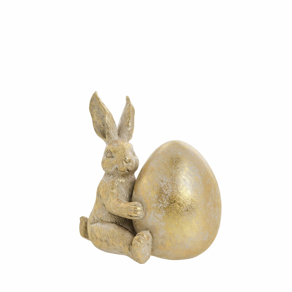 Selille világos arany ülő nyúl figura tojással – 11,2 cm