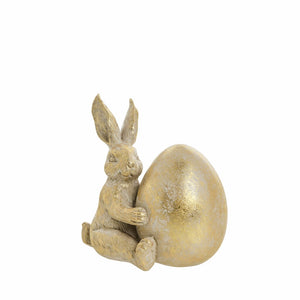 Selille világos arany ülő nyúl figura tojással – 11,2 cm