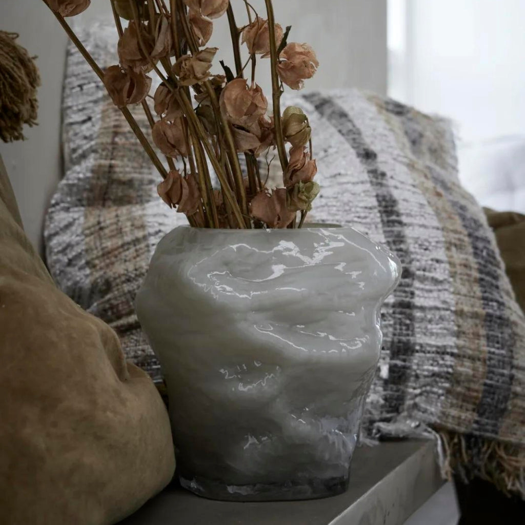 Marinella üveg váza 19.5cm ezüstszürke