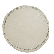 Missine bézs len karácsonyfa szoknya – Ø110 cm (zöld leveles hímzéssel)