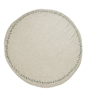 Missine bézs len karácsonyfa szoknya – Ø110 cm (zöld leveles hímzéssel)