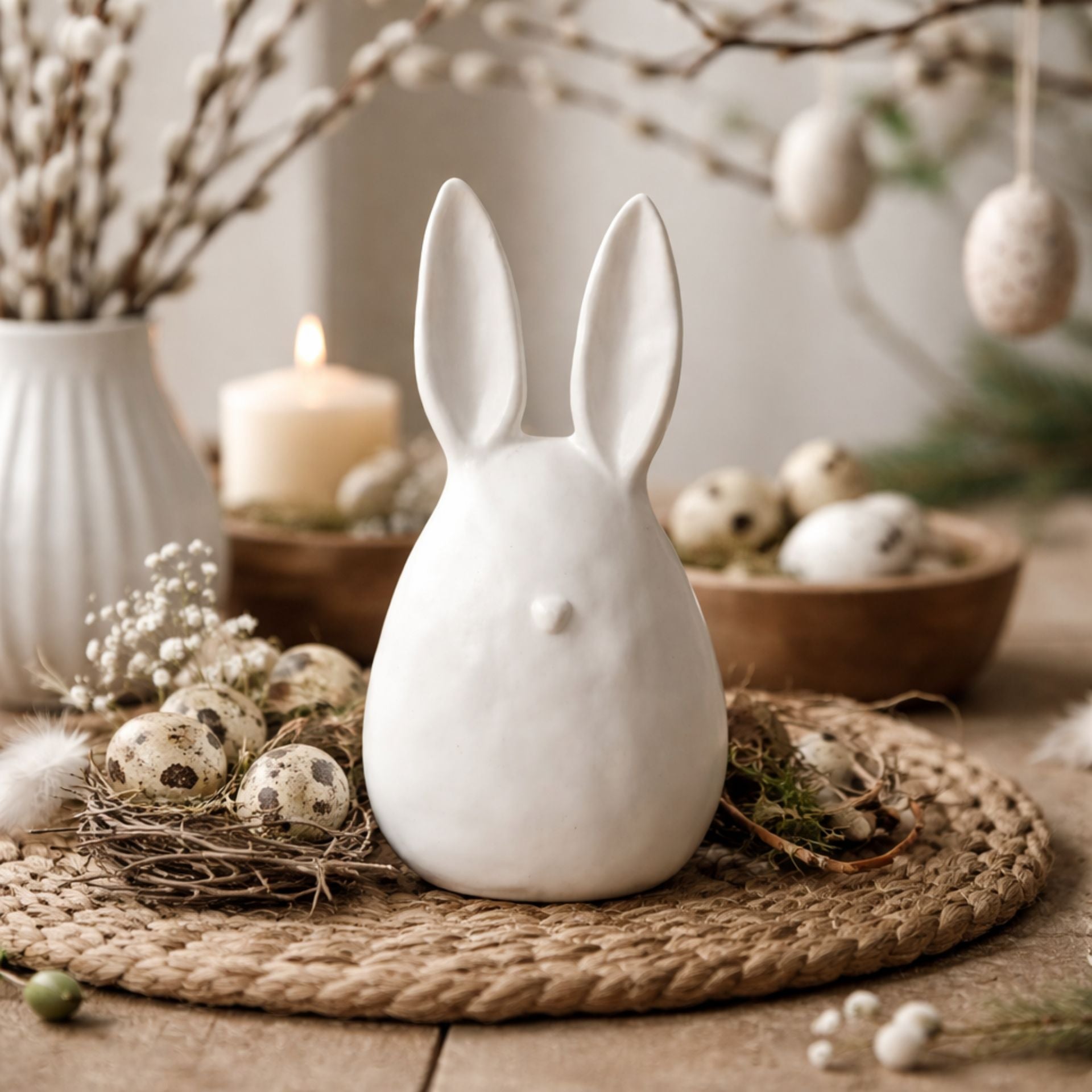 Nora fehér kerámia nyuszifej húsvéti dekoráció – 12.7 cm