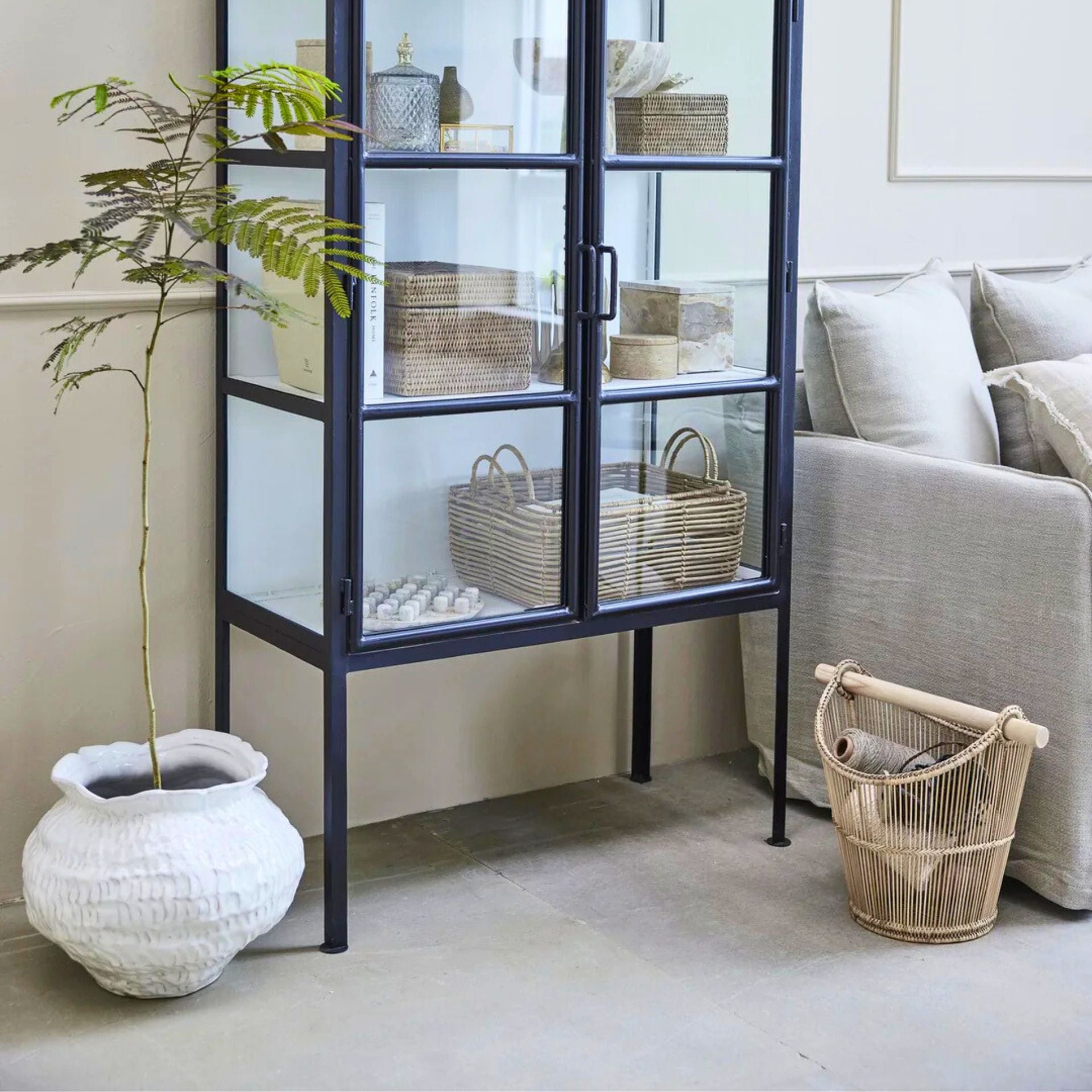 Norah natúr rattan–bambusz kosár – 41,5×30×37 cm