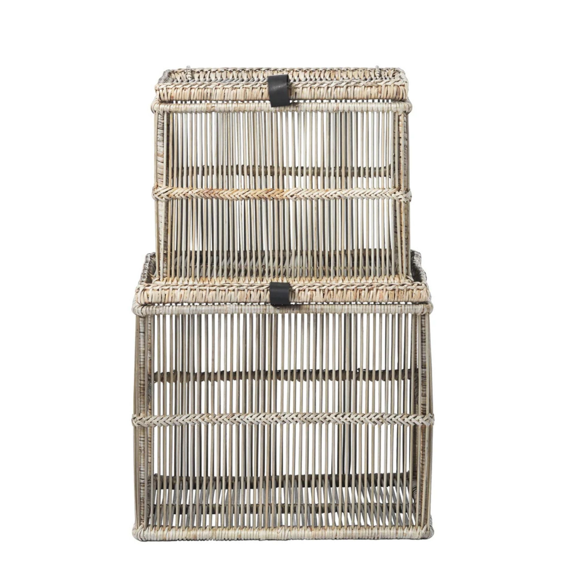 Norah natúr rattan fedeles tároló kosár szett – 2 db