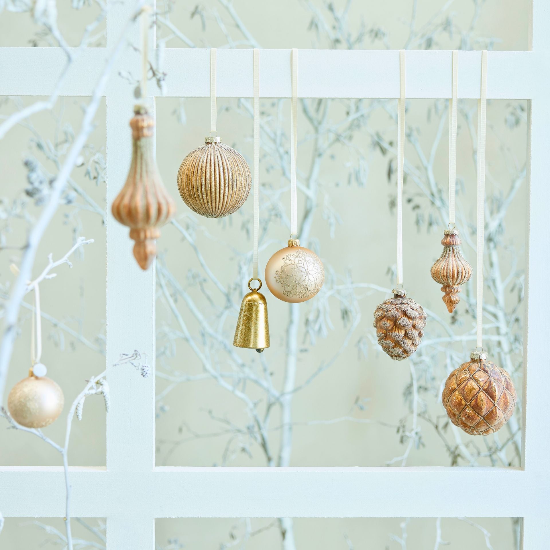 Norille barack-arany üveg karácsonyfadísz – 12 cm (függeszthető, 6 db szett)