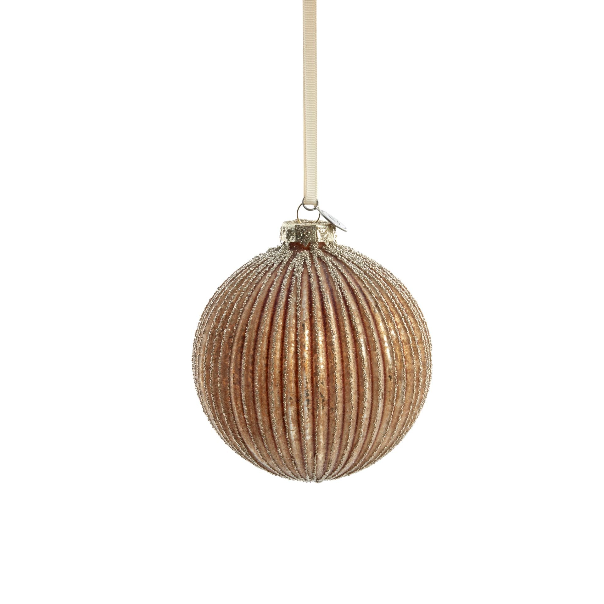 Norille barack-arany üveg karácsonyfadísz – Ø10 cm (függeszthető, 6 db szett)