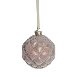 Norille púderrózsaszín üveg rombusz-mintás karácsonyfadísz – 10 cm (függeszthető, 6 db szett)