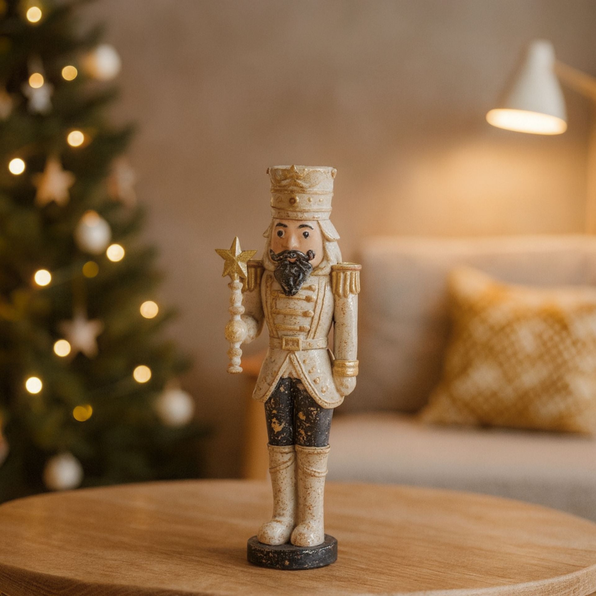 Nuttia karácsonyi diótörő figura – 20,5 cm (bézs-arany részletekkel)