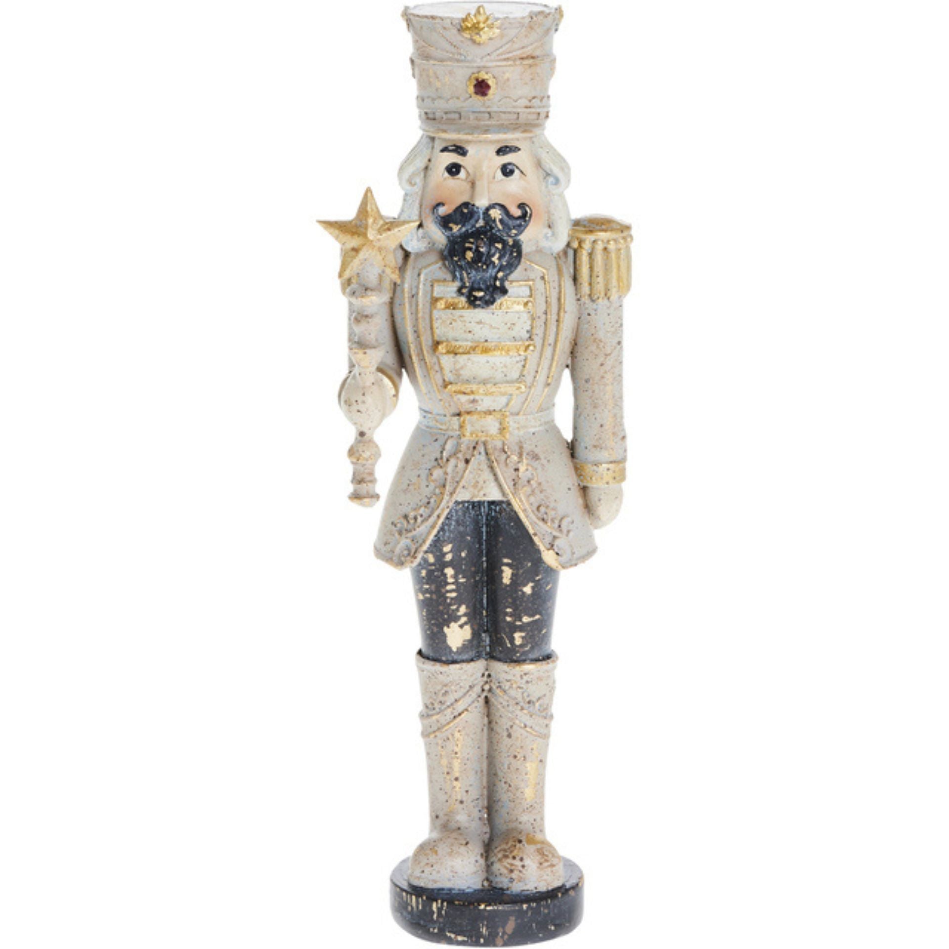 Nuttia karácsonyi diótörő figura – 20,5 cm (bézs-arany részletekkel)