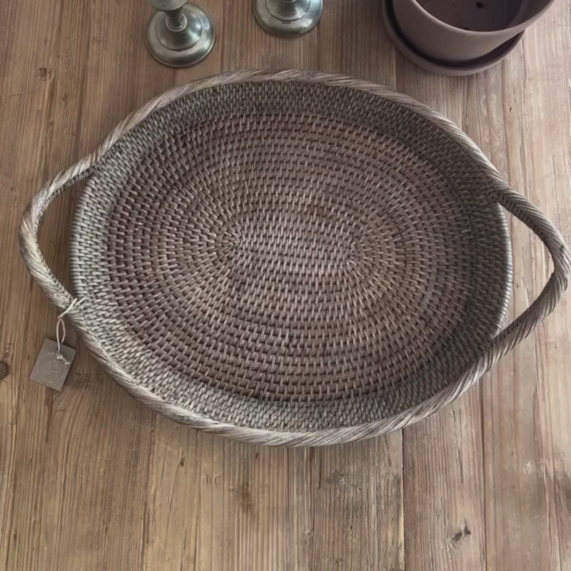 Norah natúr rattan ovális tálcakosár – 49×32 cm (két füllel)