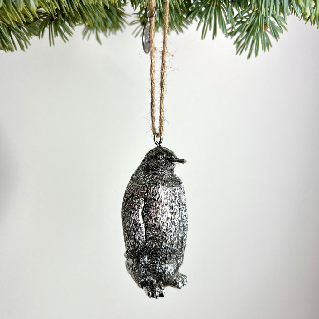 Serafina pingvin karácsonyfadísz 8cm antik ezüst