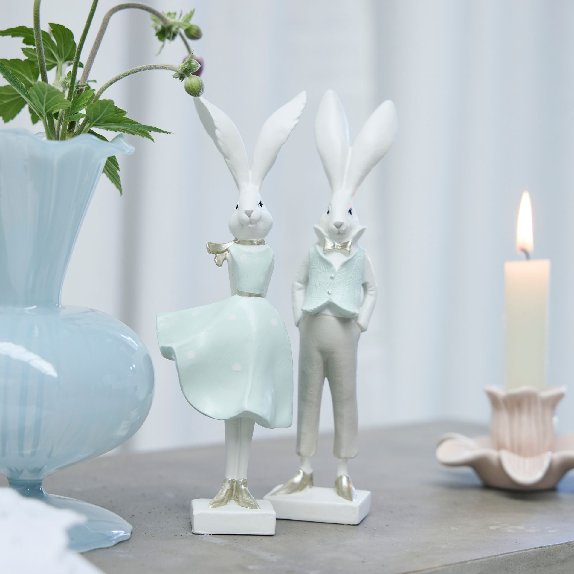 Sevia fehér menta nyúl fiú dekoráció – 20 cm