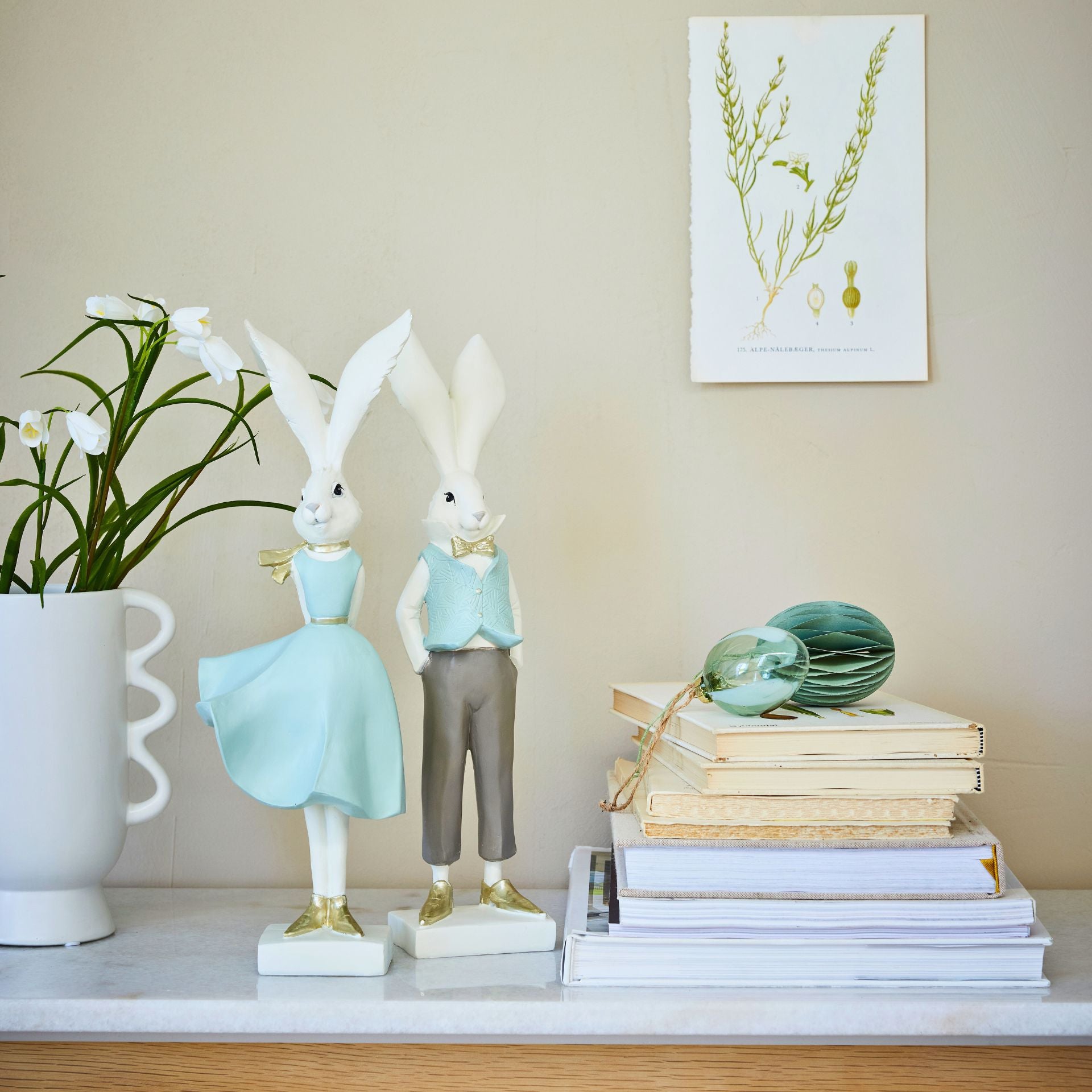 Sevia fehér menta nyúl fiú dekoráció – 36 cm