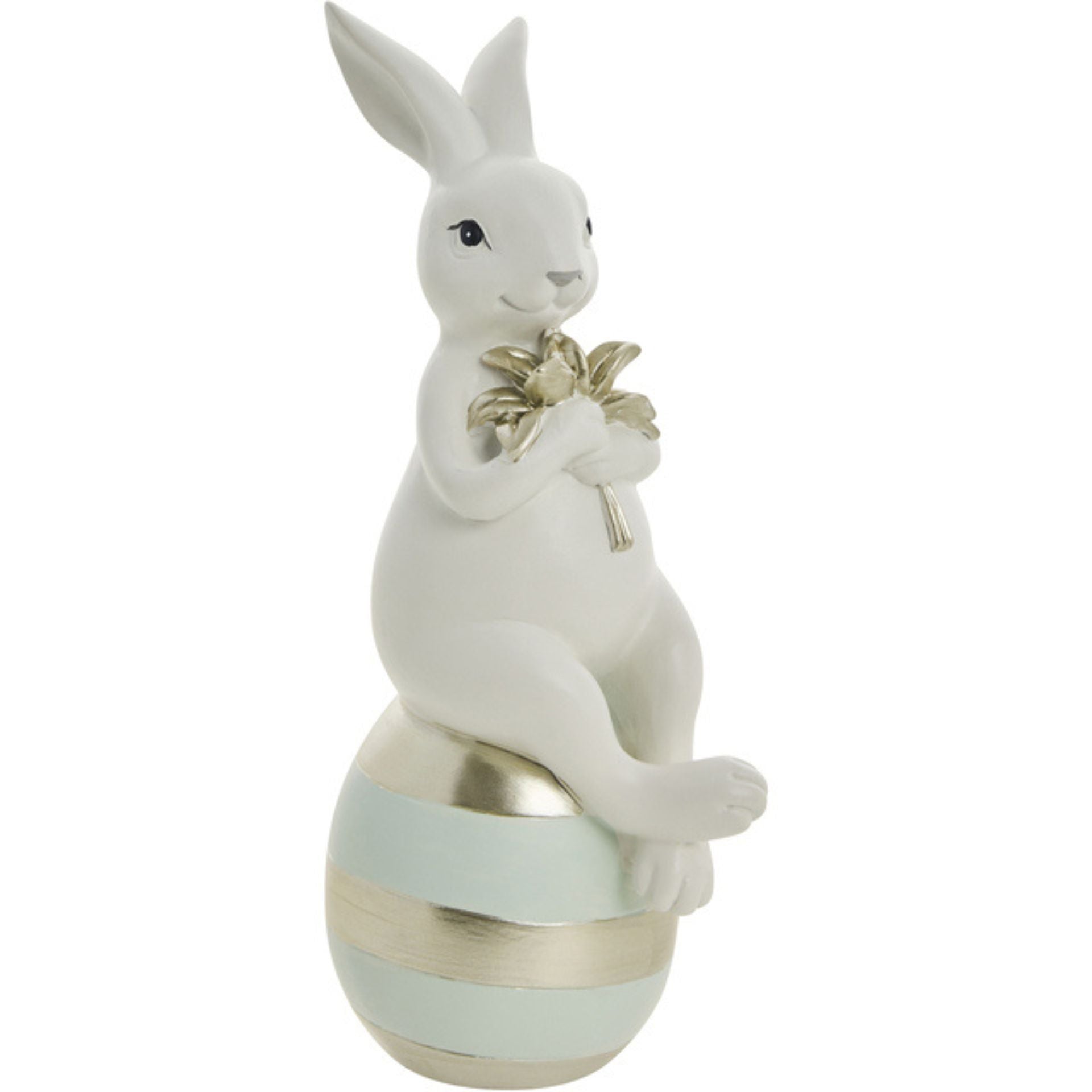 Sevinna fehér-kék tojáson ülő nyúl figura – 20.5 cm