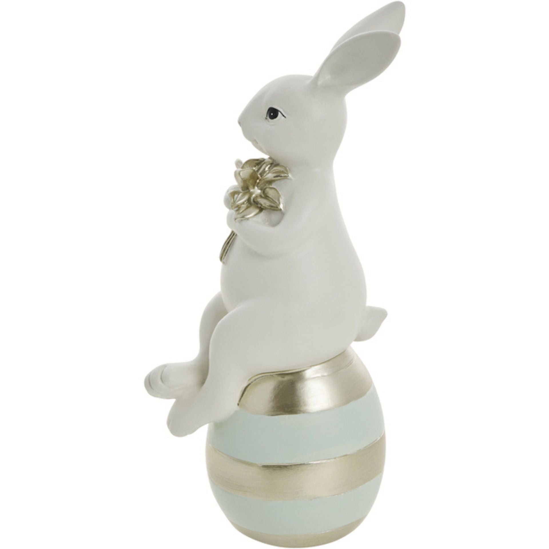 Sevinna fehér-kék tojáson ülő nyúl figura – 20.5 cm