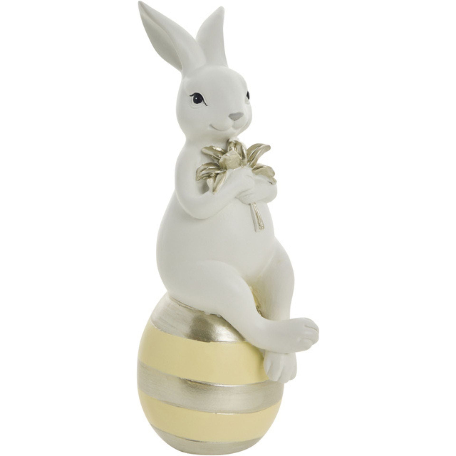 Sevinna fehér-sárga tojáson ülő nyúl figura – 20.5 cm