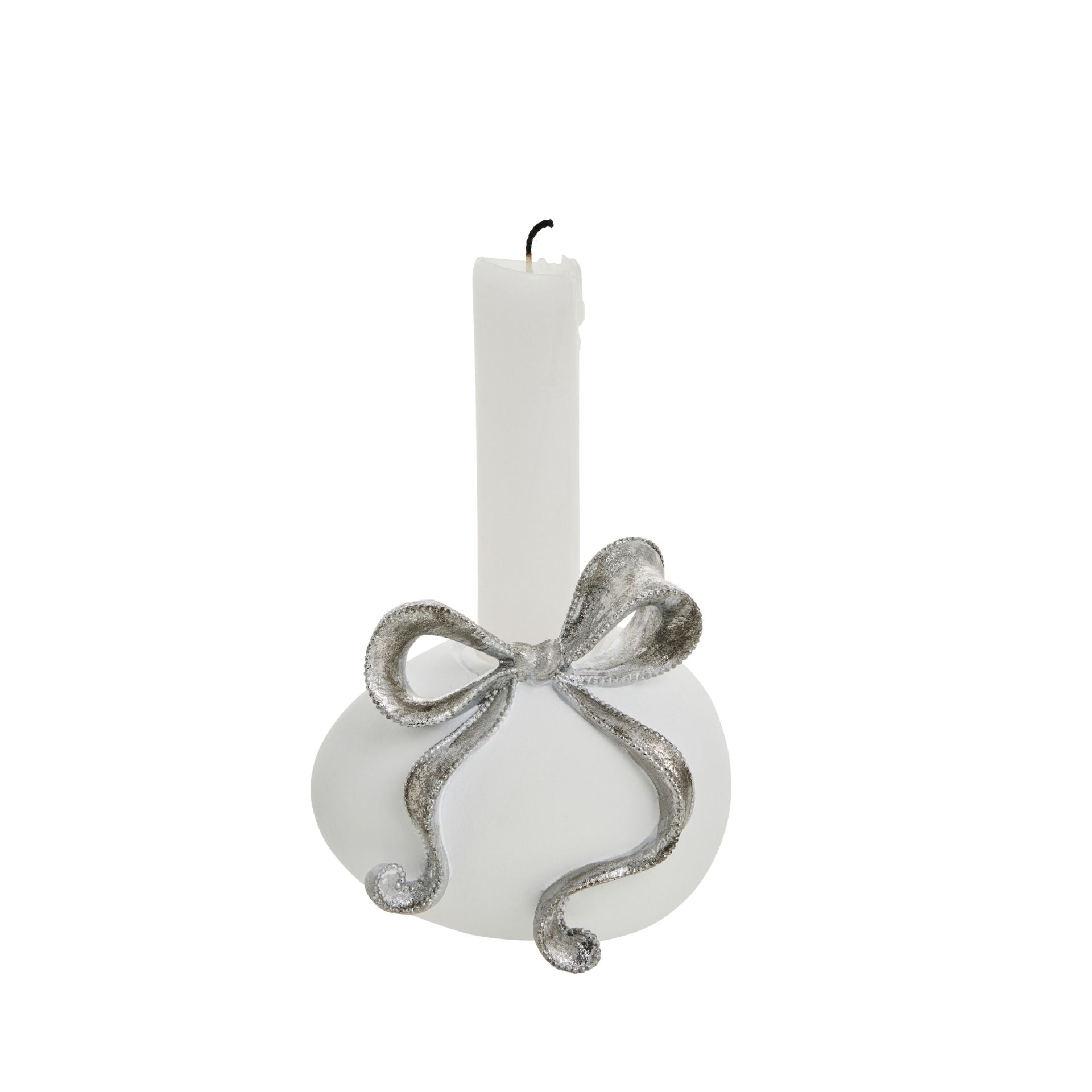 Sevinne fehér ezüst húsvéti tojás formájú gyertyatartó masnival – 8.7 cm