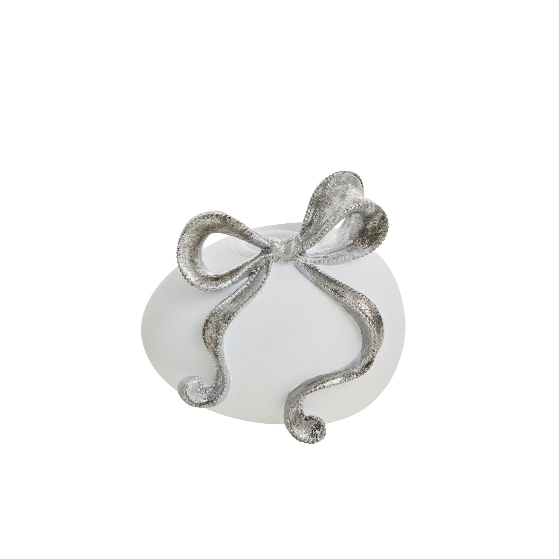 Sevinne fehér ezüst húsvéti tojás formájú gyertyatartó masnival – 8.7 cm