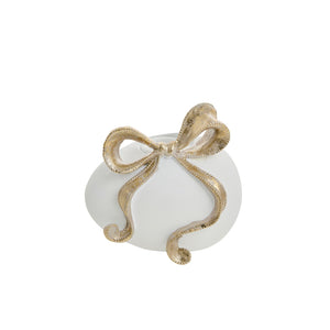 Sevinne fehér húsvéti tojás formájú gyertyatartó arany masnival – 8.7 cm