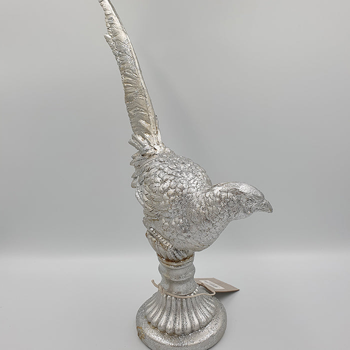 Sesille madár dekoráció 34cm ezüst